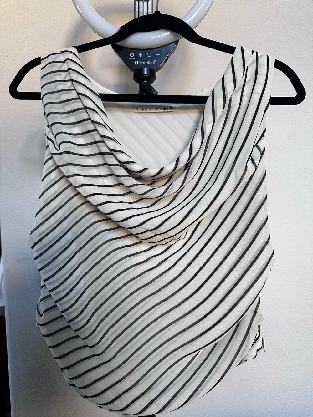 Abercrombie & Fitch Women's Black and White Draped Cowl Neck Top